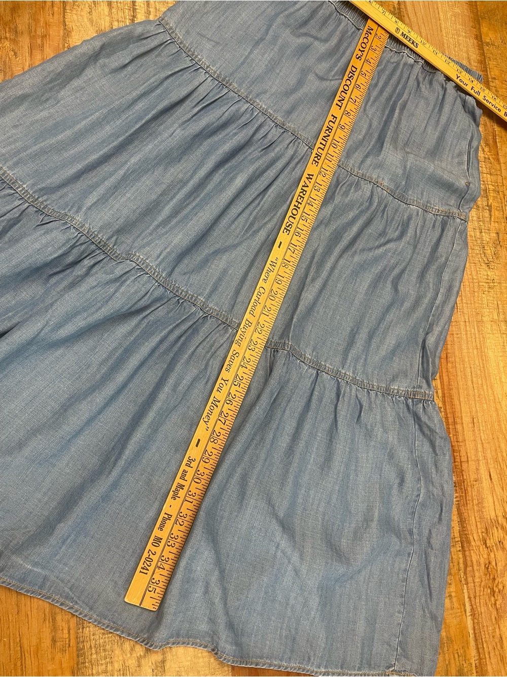 Sigrid Olsen, Tiered Maxi Skirt, Elastic Waist, Pockets, Chambray/Denim, M - Picture 4 of 6